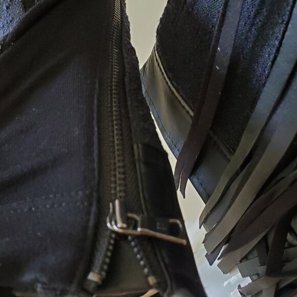 BCBGMAXAZRIA Farrell Black Fringe-Trim Faux Leather Short Jacket SZ XS - Picture 13 of 15